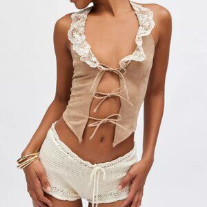 Urban outfitters Ecote Colt tie front vest top beige size S